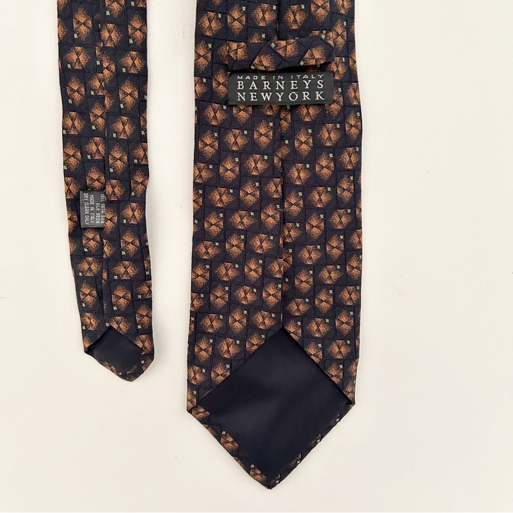 Barney's New York Silk Italian Neck Tie Brown Black Geometric Print - Picture 3 of 4